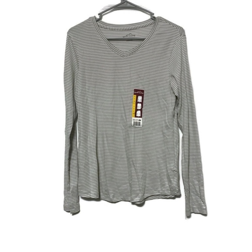 Eddie Bauer Grey & White Stripe Long Sleeve Shirt